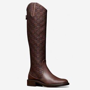 Gucci Maud Chocolate Soft Guccissima Leather Knee-High Riding Boots